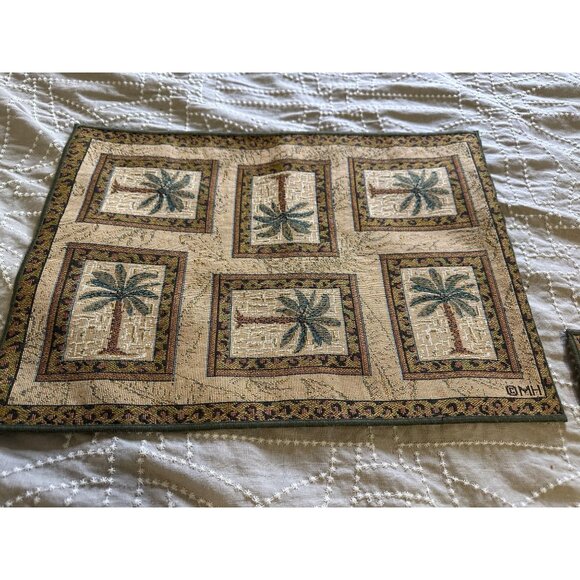 Vtg 6 Palm Tree Tapestry Placemats Bombay tropical table top decor coastal chic - Picture 15 of 16